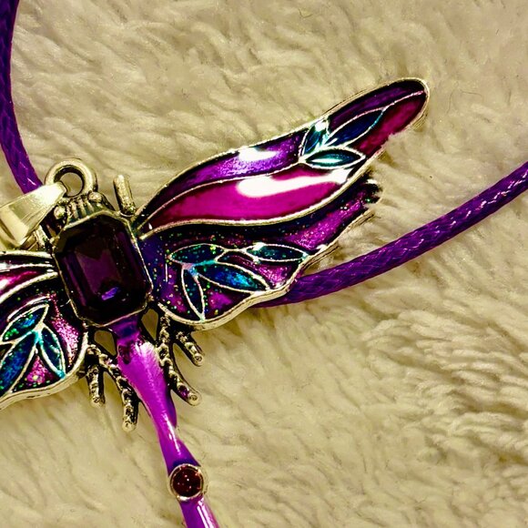 🌈 sale! 🌈 NEW Purple & pink enamel dragonfly necklace w purple woven neck cord - Picture 6 of 6